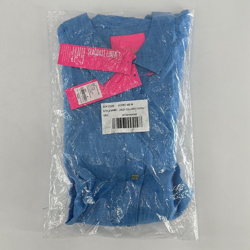 Lilly Pulitzer Women's Linley Collared Coverup in Beckon Blue x Sea Salt Size M - Picture 7 of 10